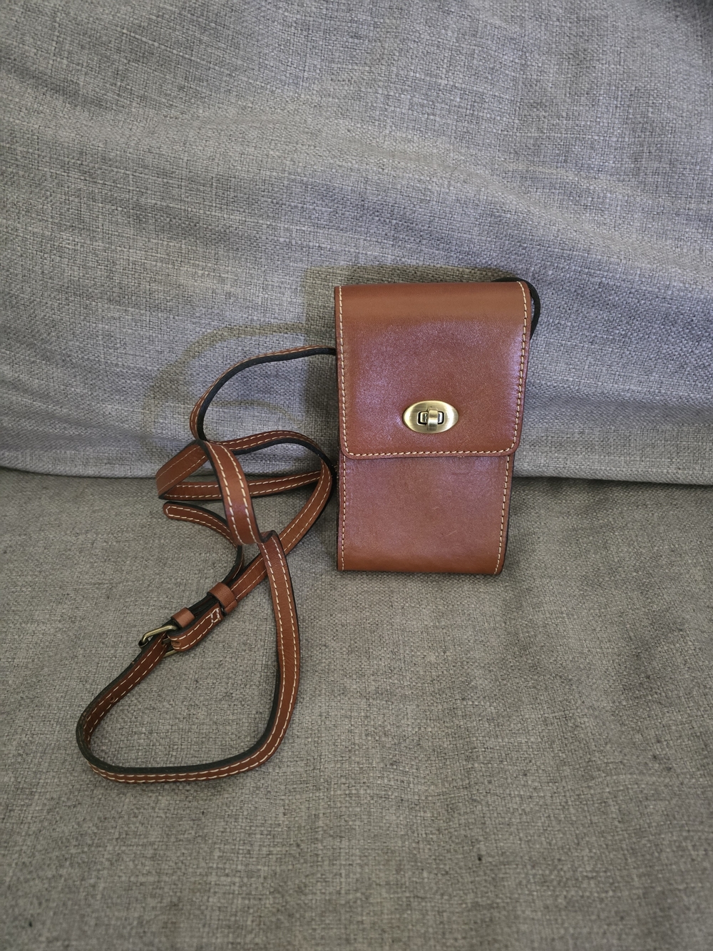 Leather Crossbody Phone Pouch - Brown